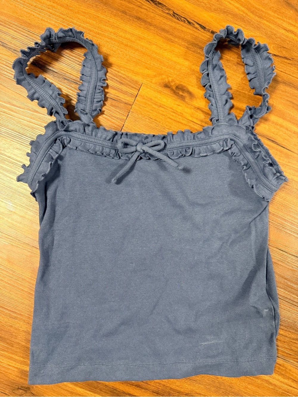 Maeve Slate Blue Ruffled Ribbed Tank